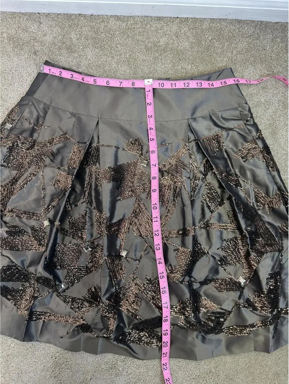 Womens Sz 6 Per Se Gunmetal Gray Silk Skirt Pleated Embellished Luxe Cocktail